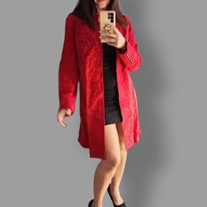Live A Little Red 100% Leather Funnel Collar Coat Chinese XL
